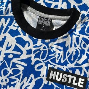 Quad Seven Since 1975 Kid Boy’s Blue with Scribble in White Short Sleeve Tee (7)